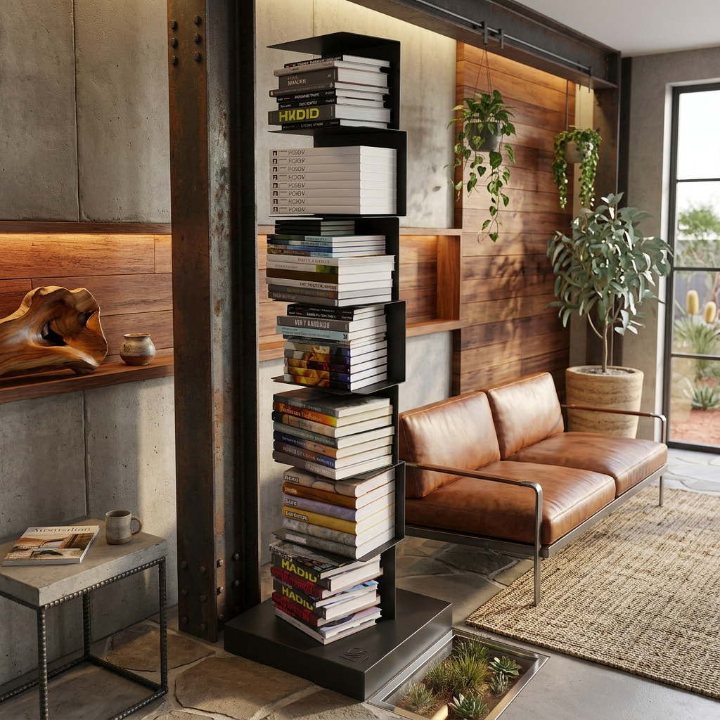 Vertical Metal Bookcase Freestanding Book Tower Bookshelf