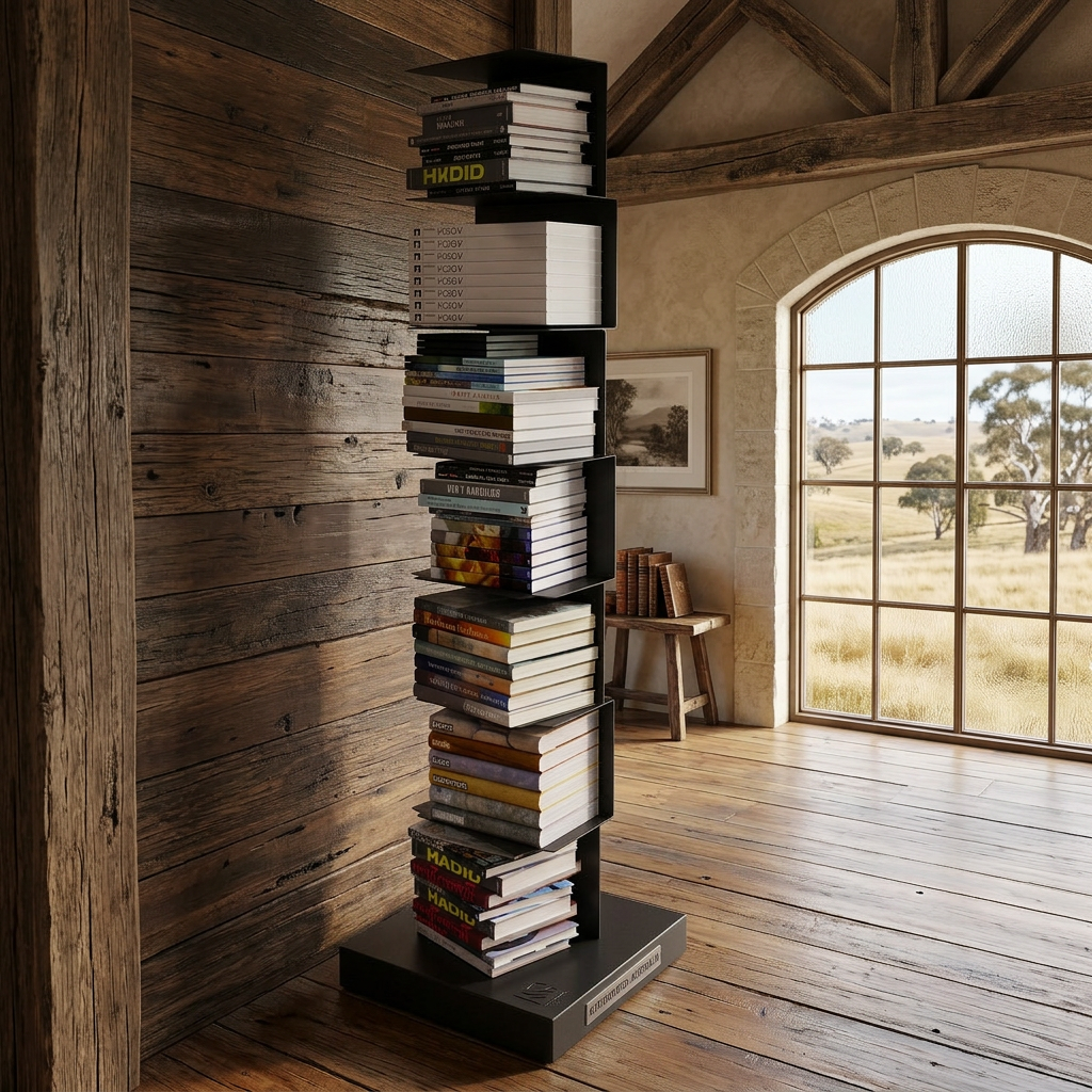 Vertical Metal Bookcase Freestanding Book Tower Bookshelf