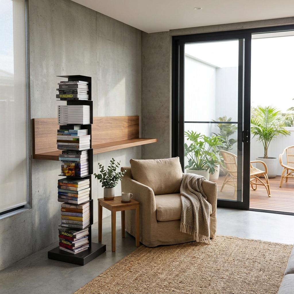 Vertical Metal Bookcase Freestanding Book Tower Bookshelf