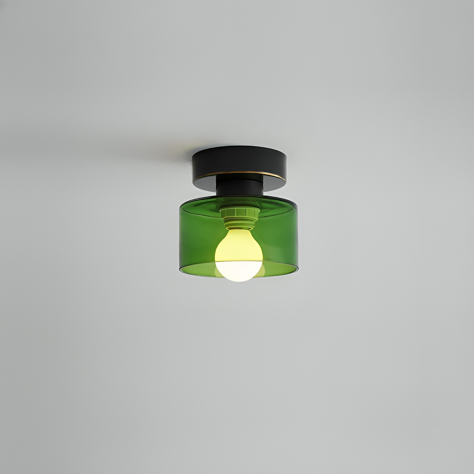 Frosted Glass Drum Shade Ceiling Light with Metal Base