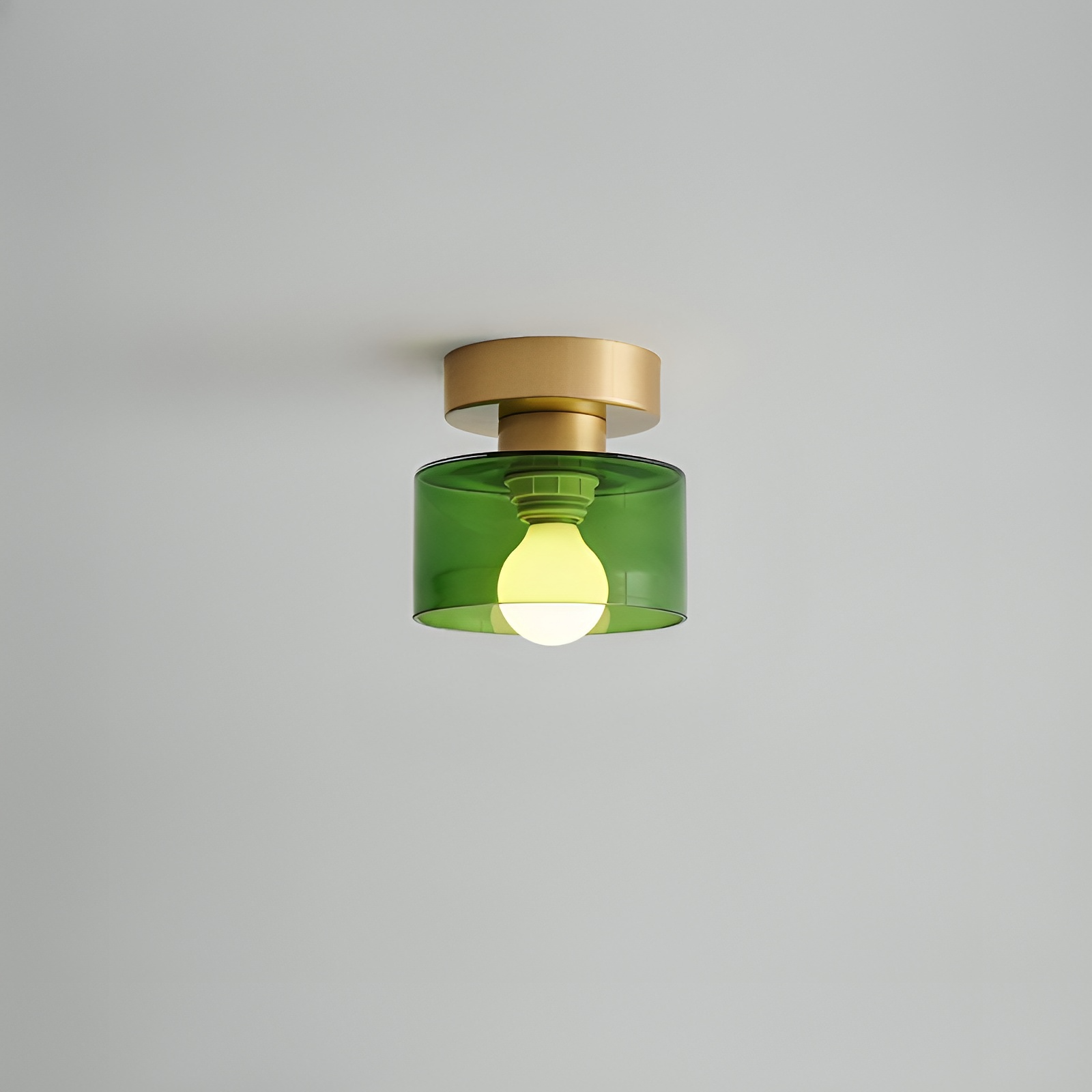 Frosted Glass Drum Shade Ceiling Light with Metal Base