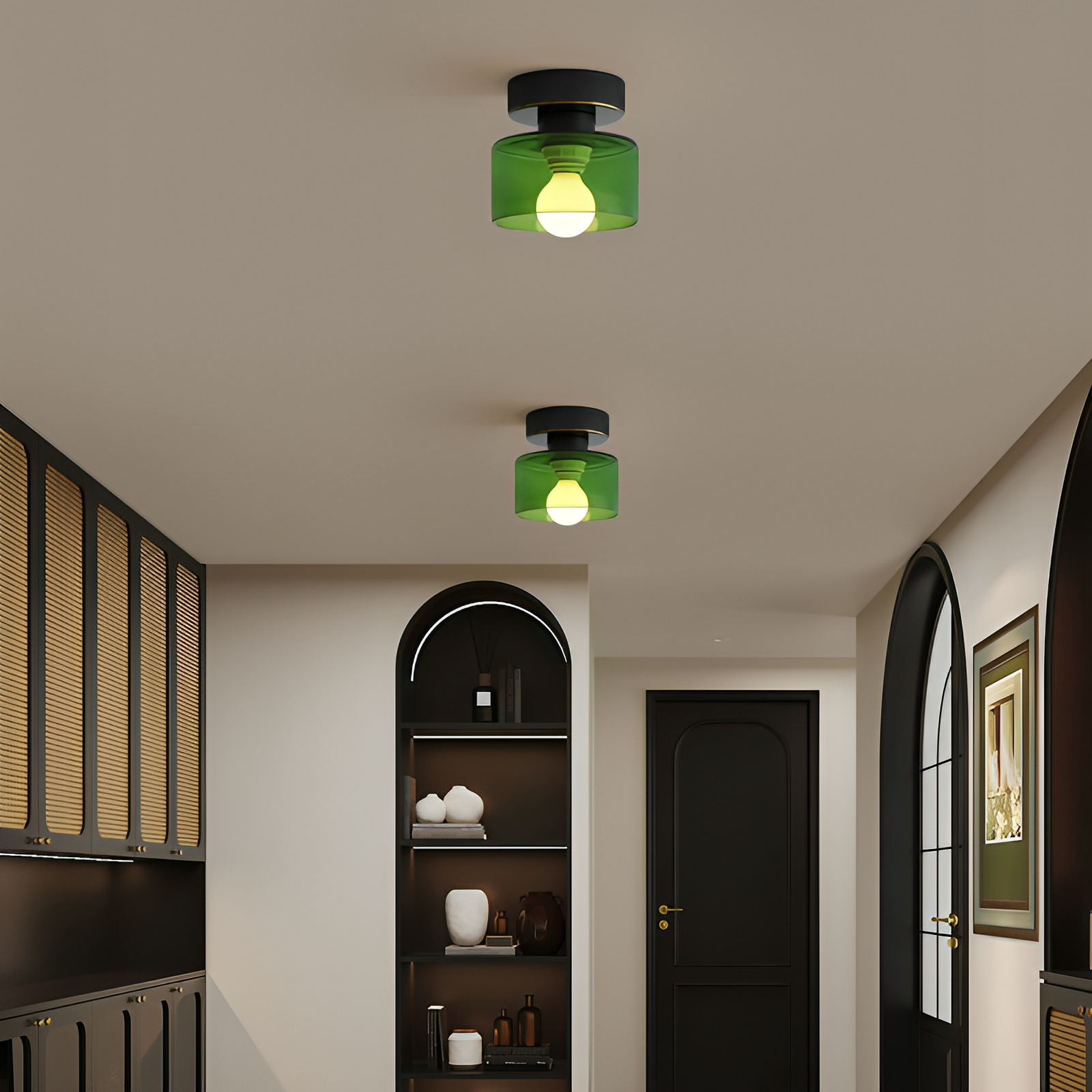 Frosted Glass Drum Shade Ceiling Light with Metal Base