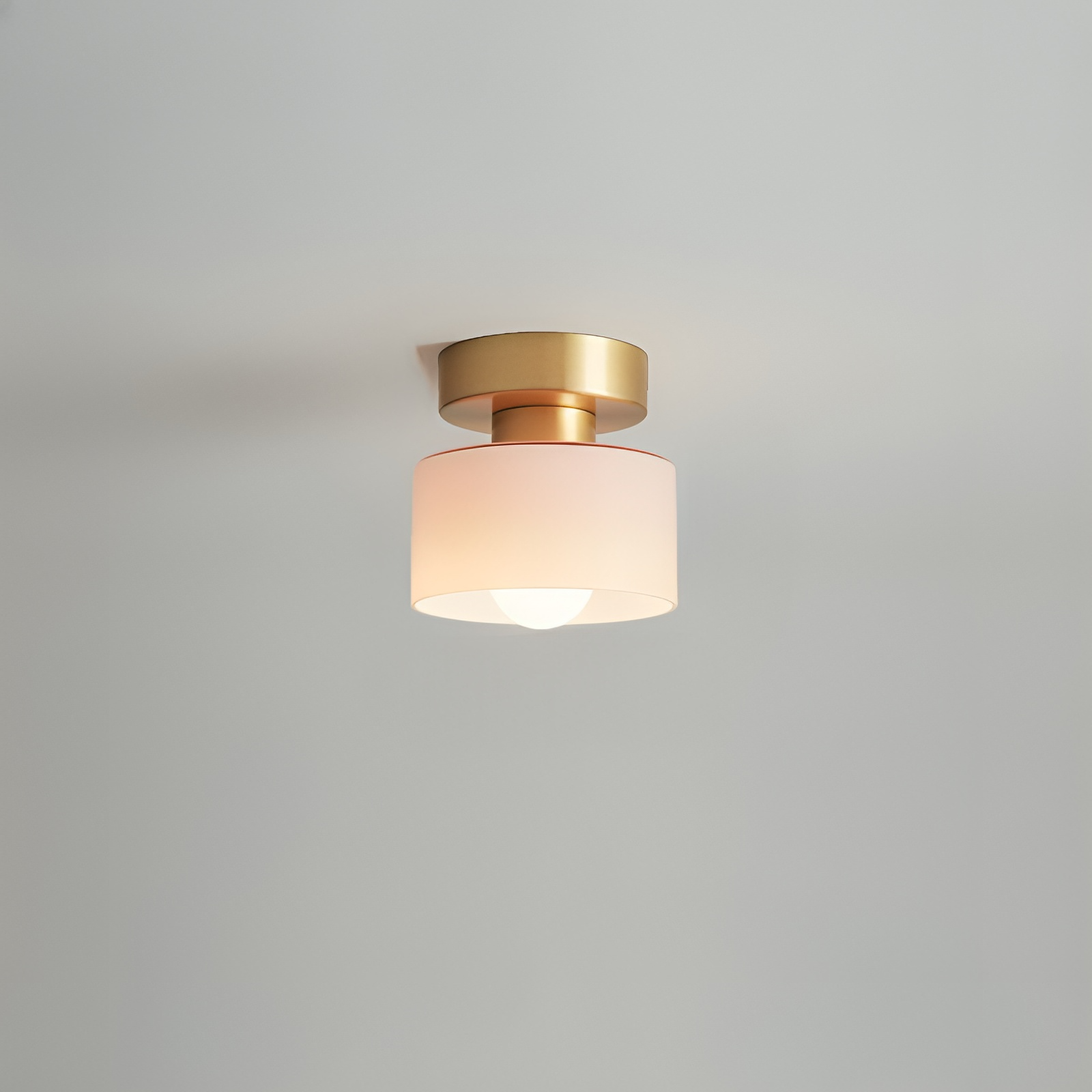 Frosted Glass Drum Shade Ceiling Light with Metal Base
