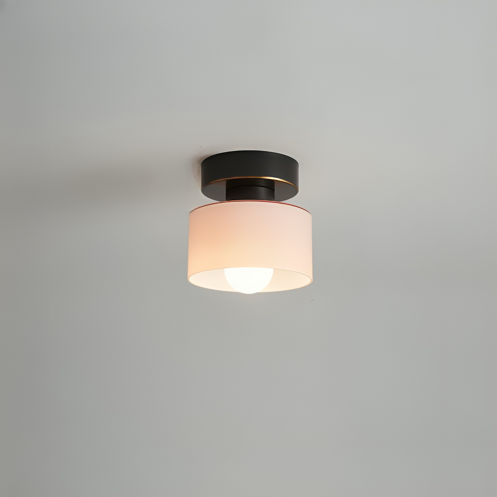 Frosted Glass Drum Shade Ceiling Light with Metal Base