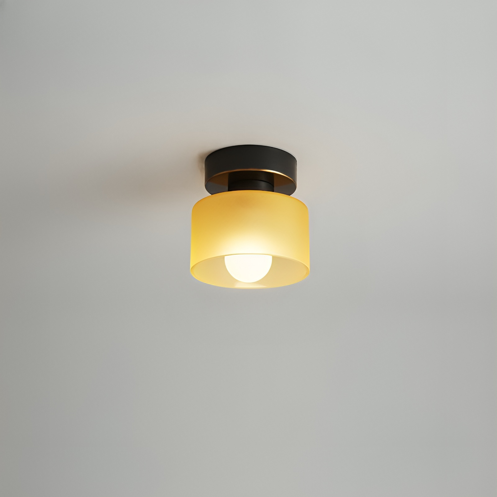 Frosted Glass Drum Shade Ceiling Light with Metal Base