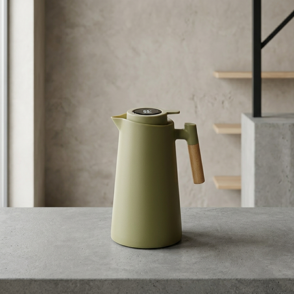 Glass Beverage Jug with Wooden Handle and Lid