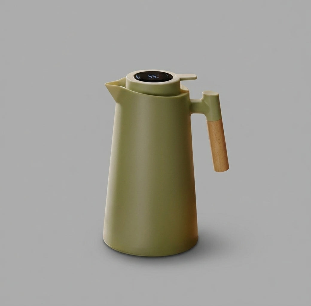 Glass Beverage Jug with Wooden Handle and Lid