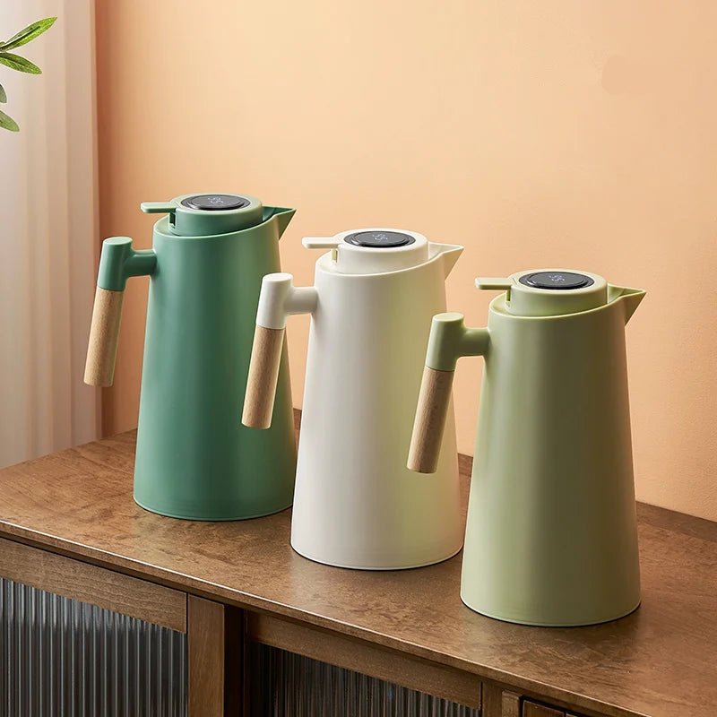Glass Beverage Jug with Wooden Handle and Lid
