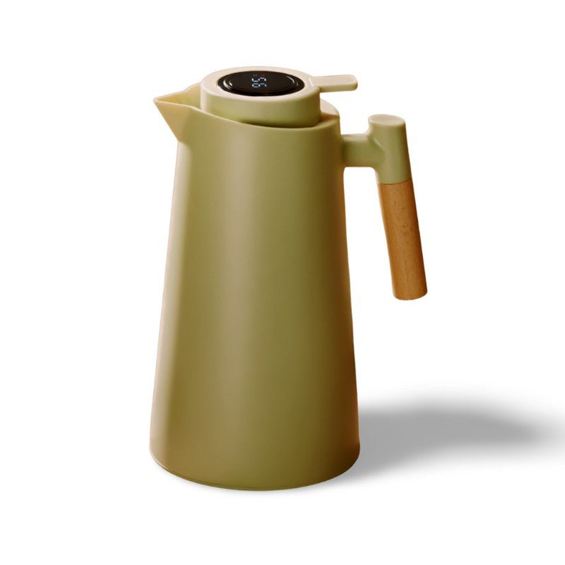 Glass Beverage Jug with Wooden Handle and Lid