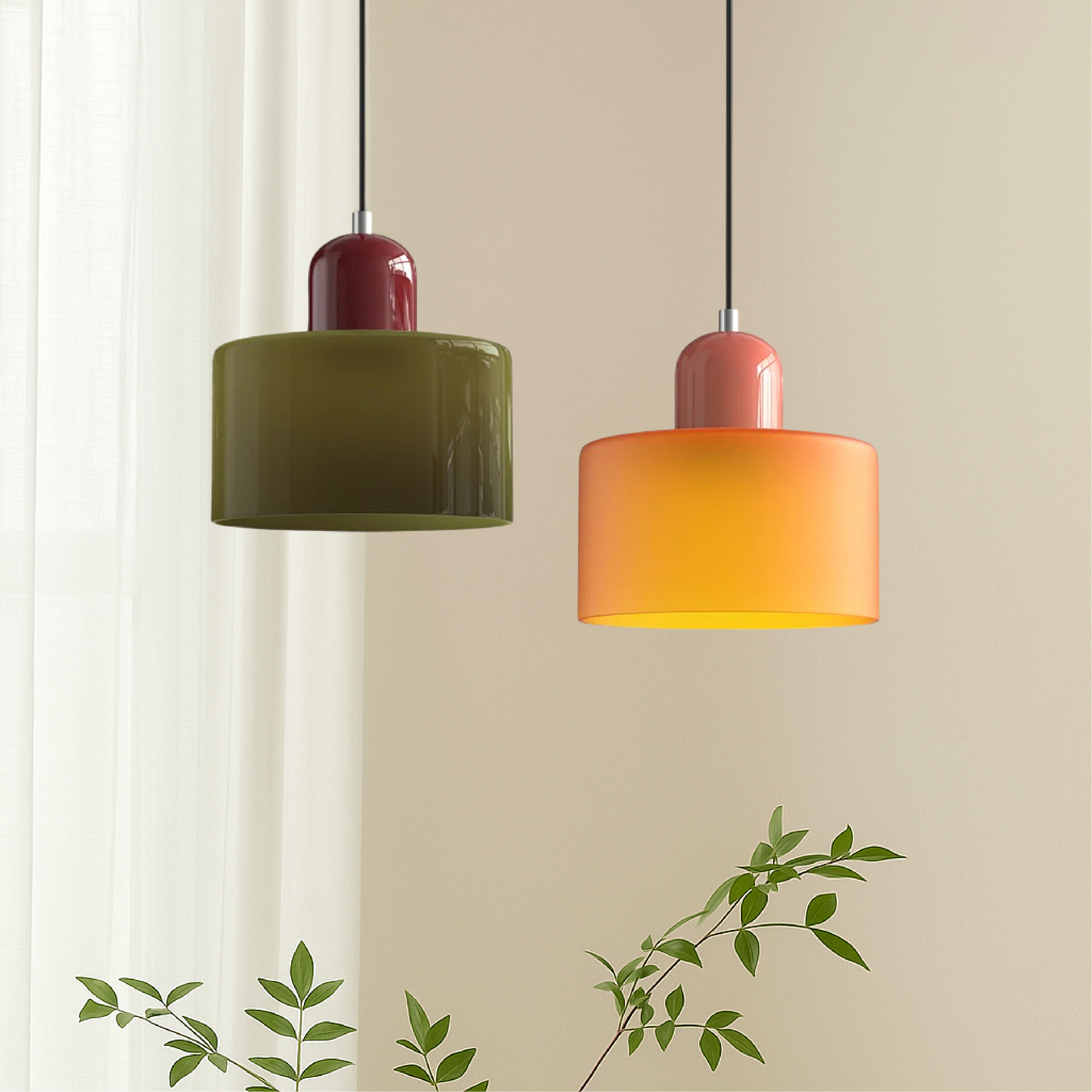 Glass Pendant Light Hanging Ceiling Lamp Cylinder Shade