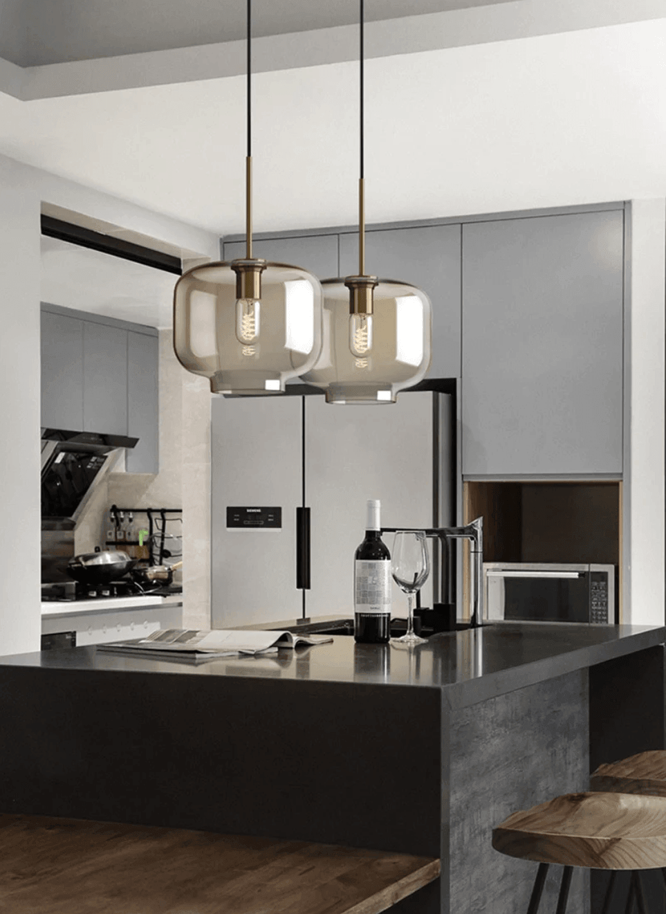 Glass Pendant Light with Metal Fixture