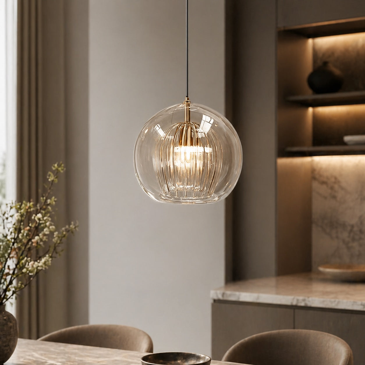 Glass Globe Pendant Light with Metal Frame
