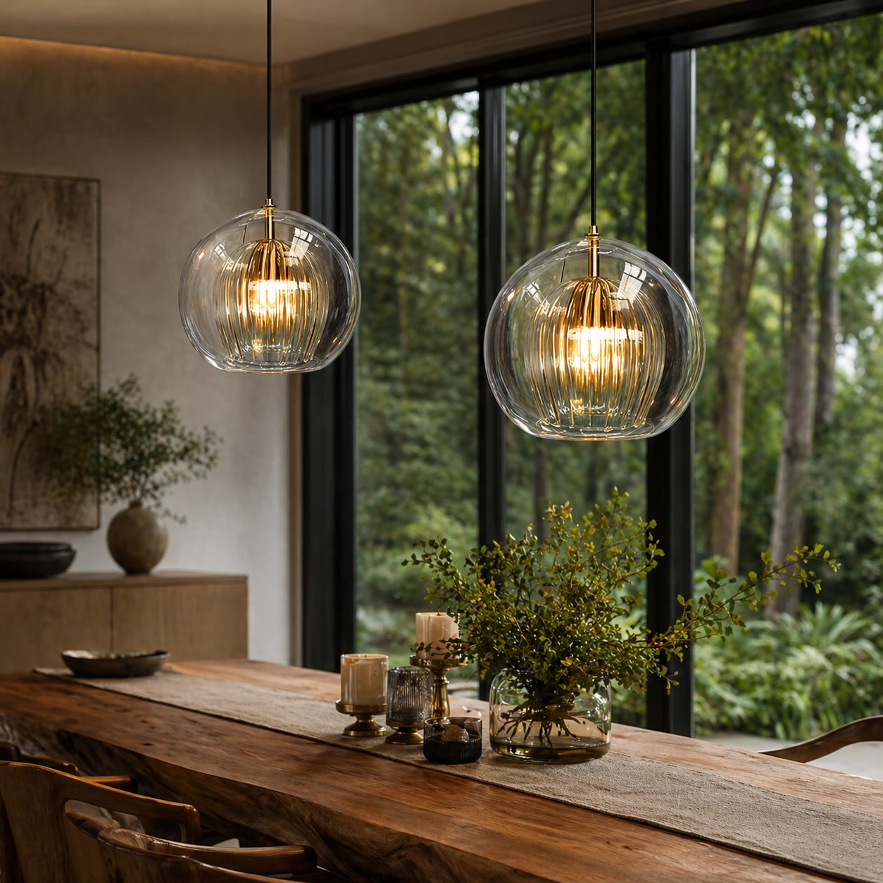 Glass Globe Pendant Light with Metal Frame