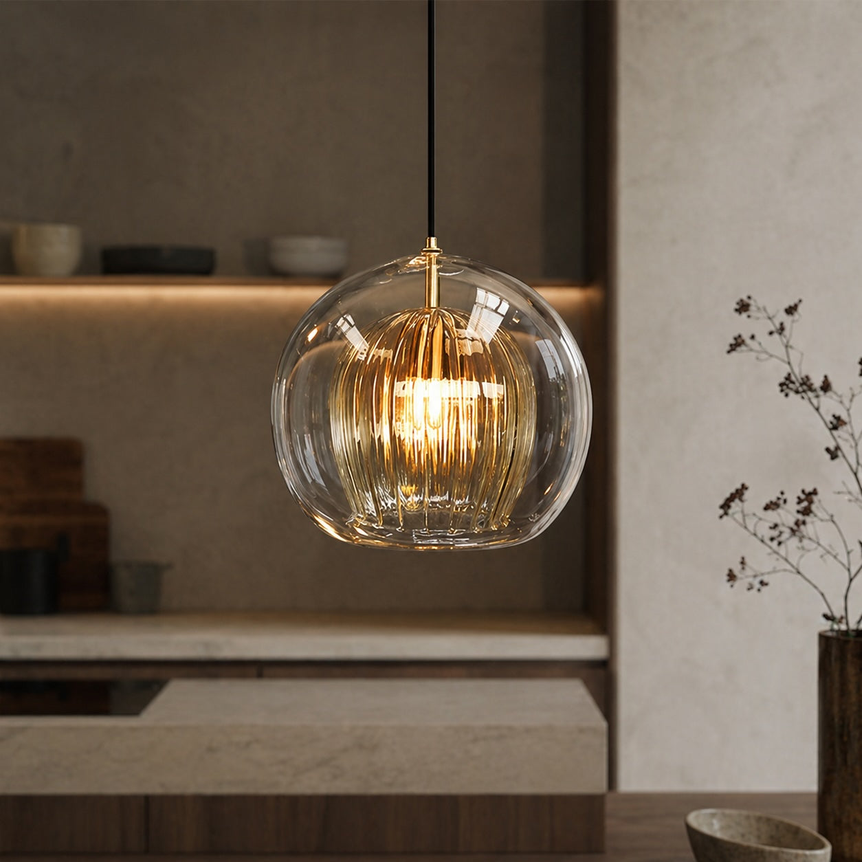 Glass Globe Pendant Light with Metal Frame