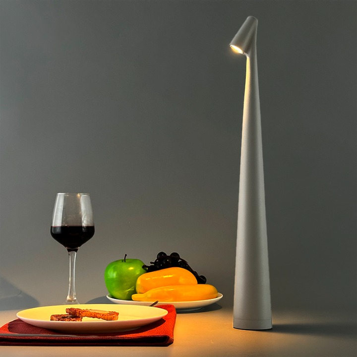 Cordless Table Lamp Set of 2 Aluminium Slim Cone Downlight Rechargeable Touch Dimmable Dining Bar