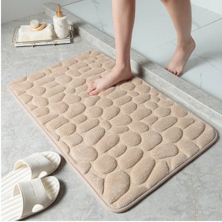 Bath Mat Set of 2 Pebble Stone Pattern Quick Dry Absorbent Soft Bathroom Shower Floor