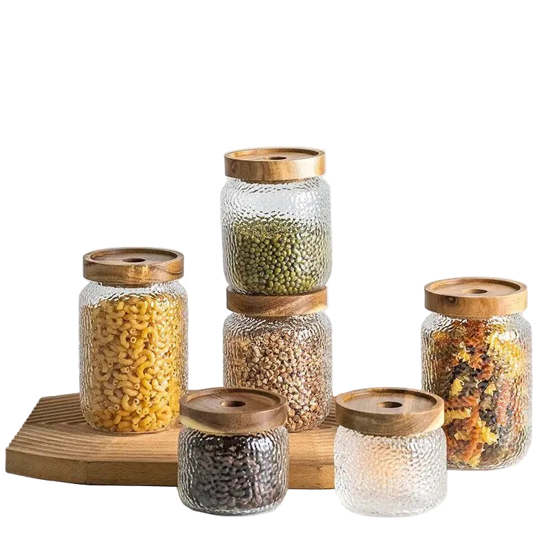 Airtight Glass Storage Jar Wooden Lid Food Storage Container