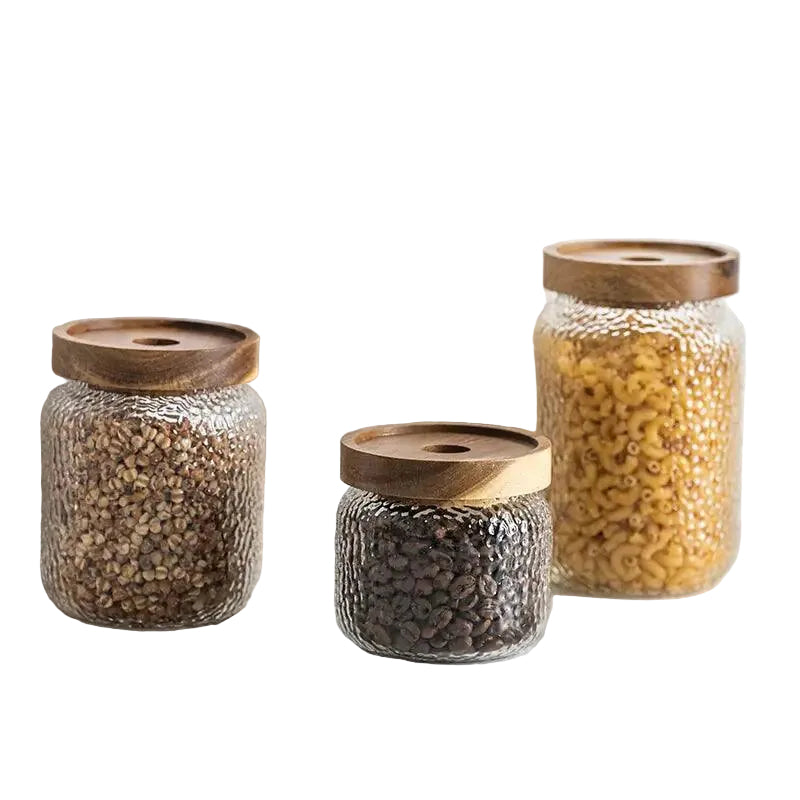 Airtight Glass Storage Jar Wooden Lid Food Storage Container