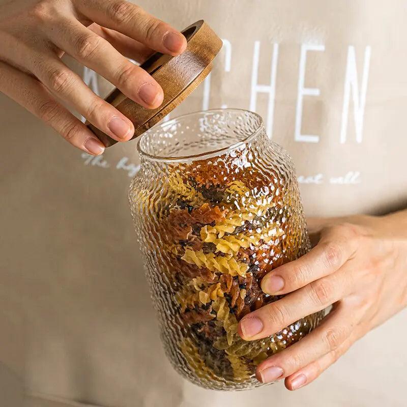 Airtight Glass Storage Jar Wooden Lid Food Storage Container