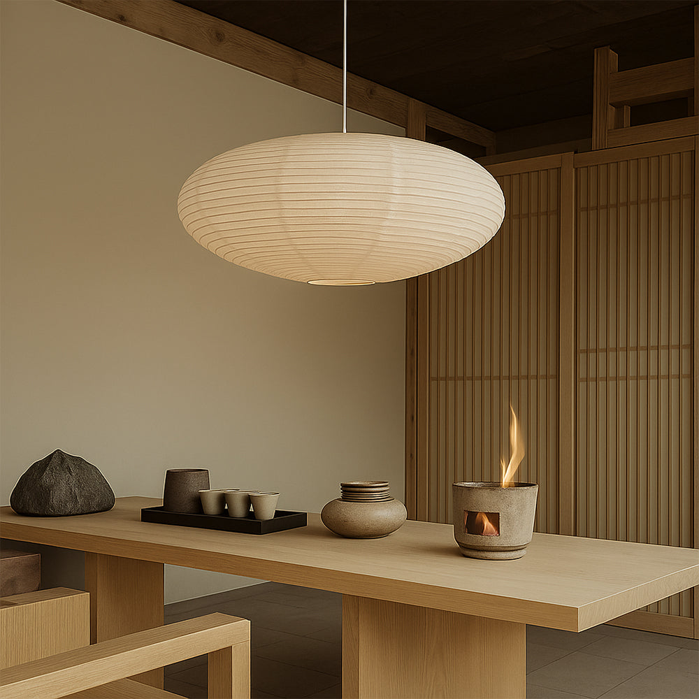 Paper Shade Pendant Light E27 Wabi Sabi for Dining Rooms