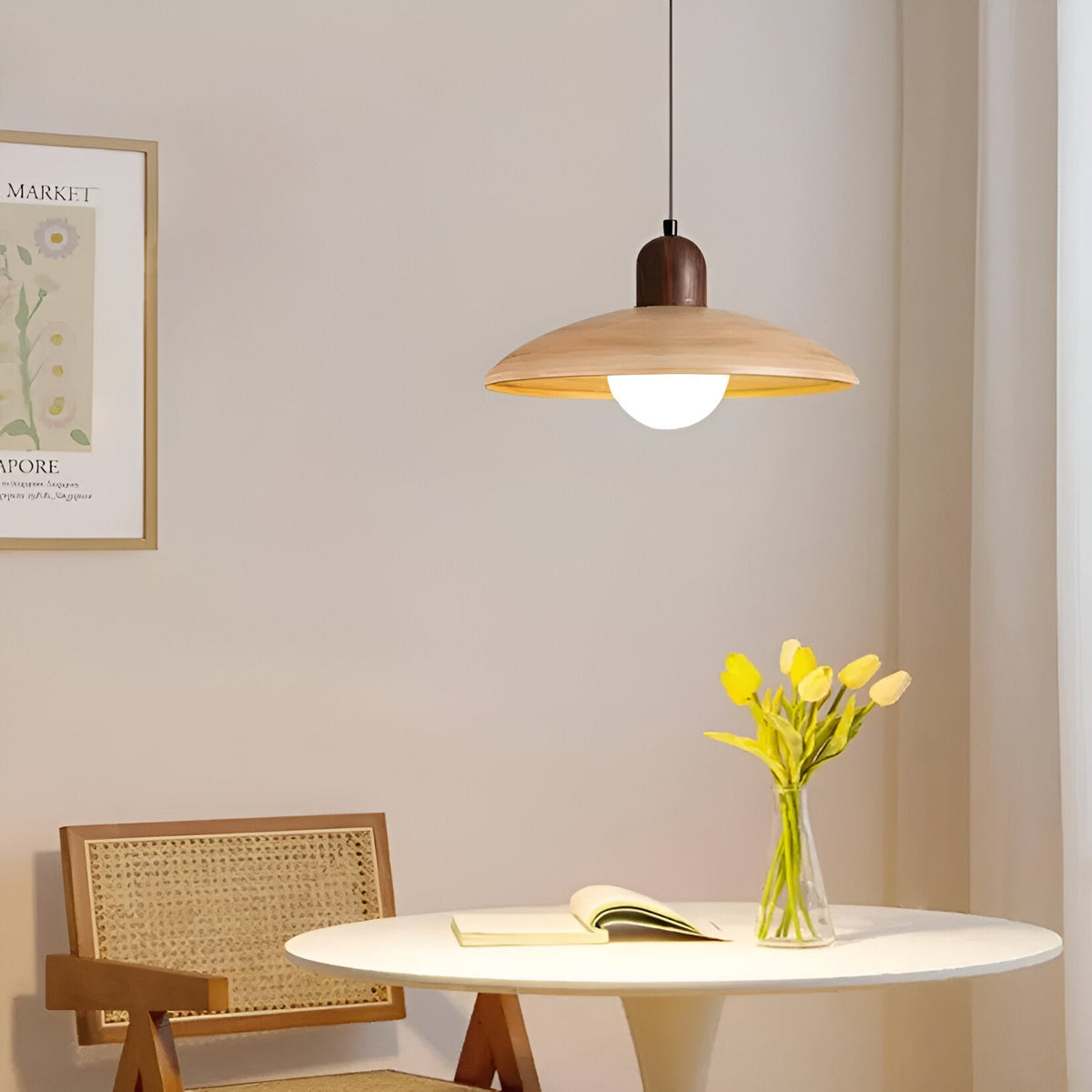 Pendant Light Iron Walnut Wood Finish Wabi Sabi Japanese Bedside Reading Nook