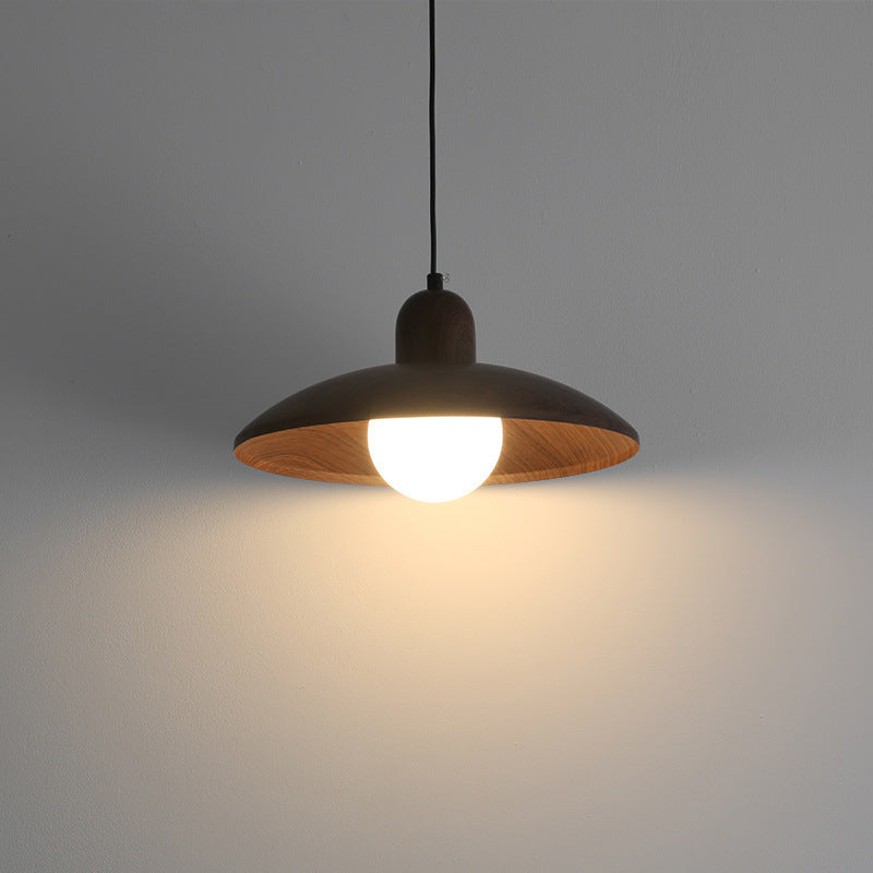 Pendant Light Iron Walnut Wood Finish Wabi Sabi Japanese Bedside Reading Nook