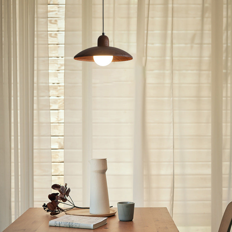 Pendant Light Iron Walnut Wood Finish Wabi Sabi Japanese Bedside Reading Nook