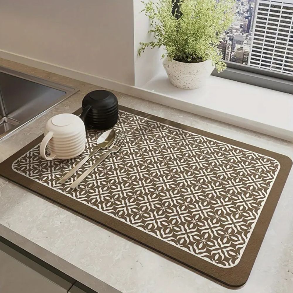 Kitchen Dish Drying Mat with Geometric Pattern