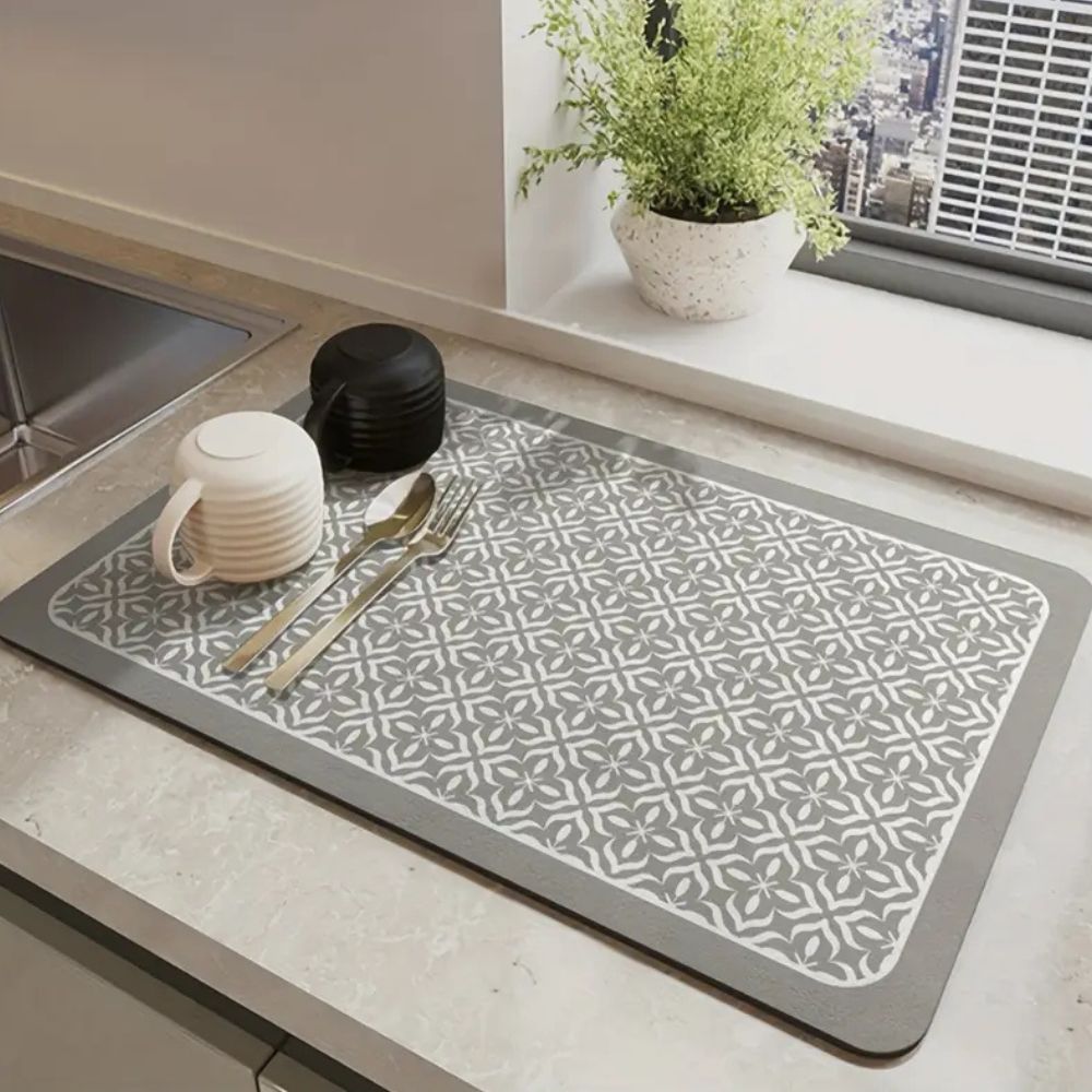 Kitchen Dish Drying Mat with Geometric Pattern