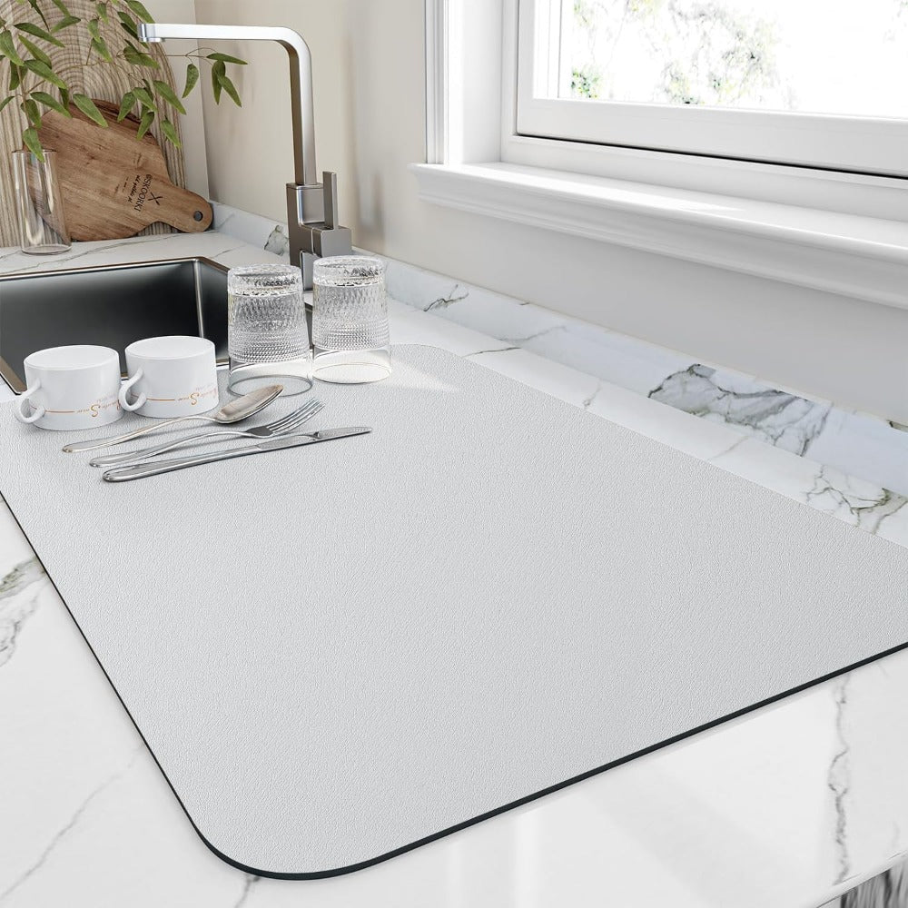 Kitchen Dish Drying Mat with Non-Slip Rubber Backing