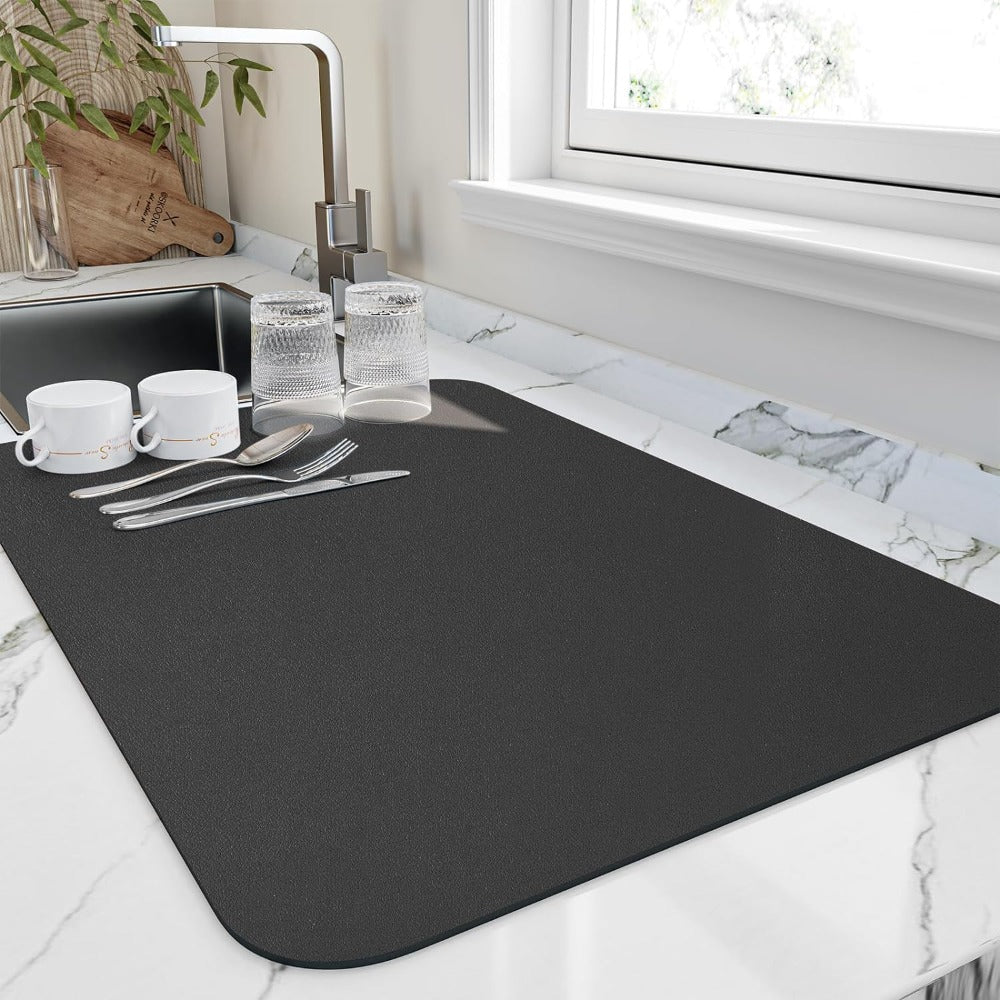 Kitchen Dish Drying Mat with Non-Slip Rubber Backing