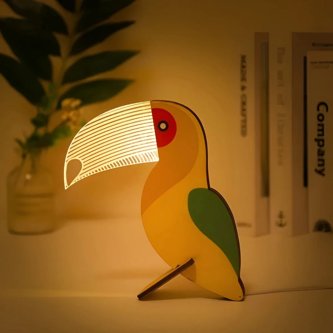 LED Table Lamp with Wooden Toucan Design