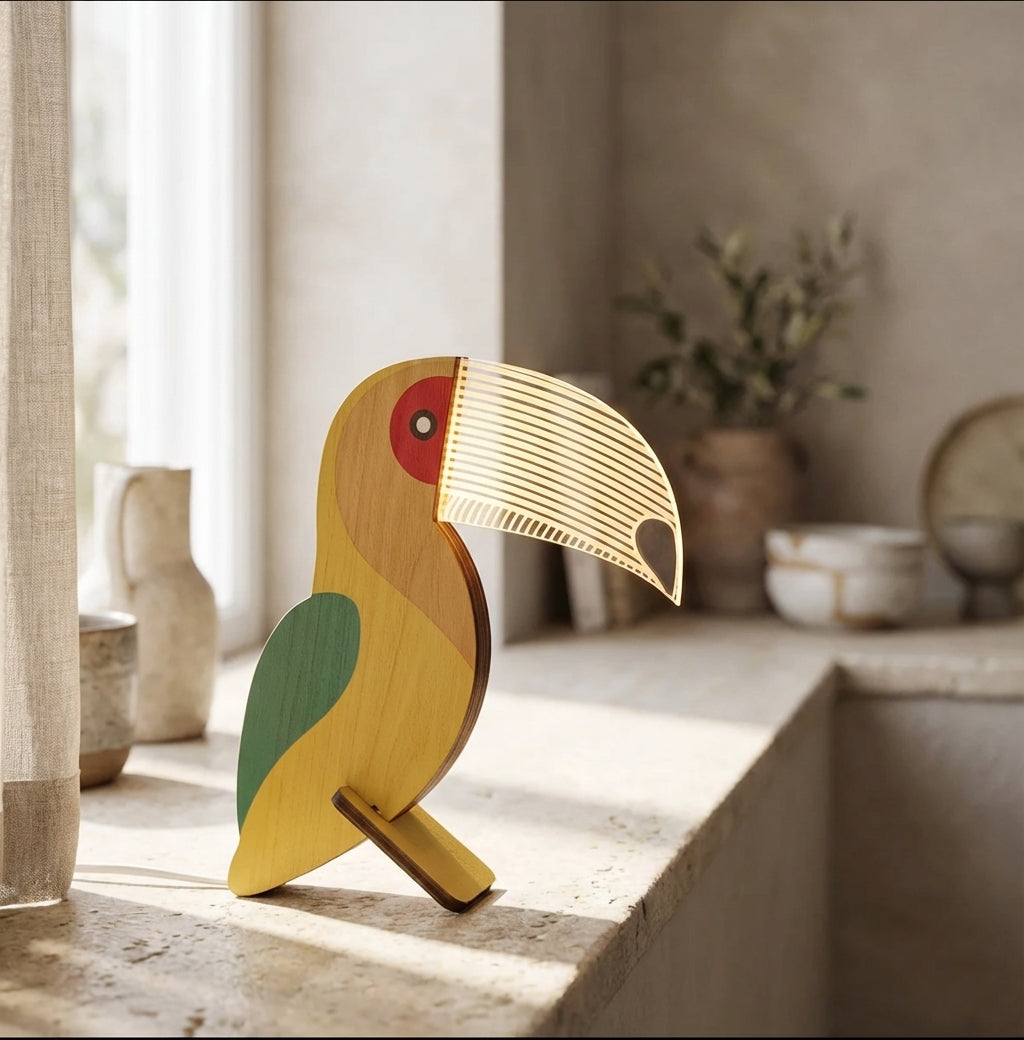 LED Table Lamp with Wooden Toucan Design