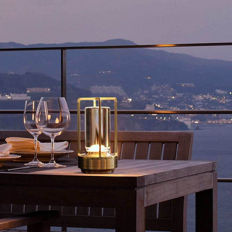 Lantern Lamp Cordless Rechargeable Aluminium Frame Acrylic Crystal Shade Touch Dimmable Dining Table