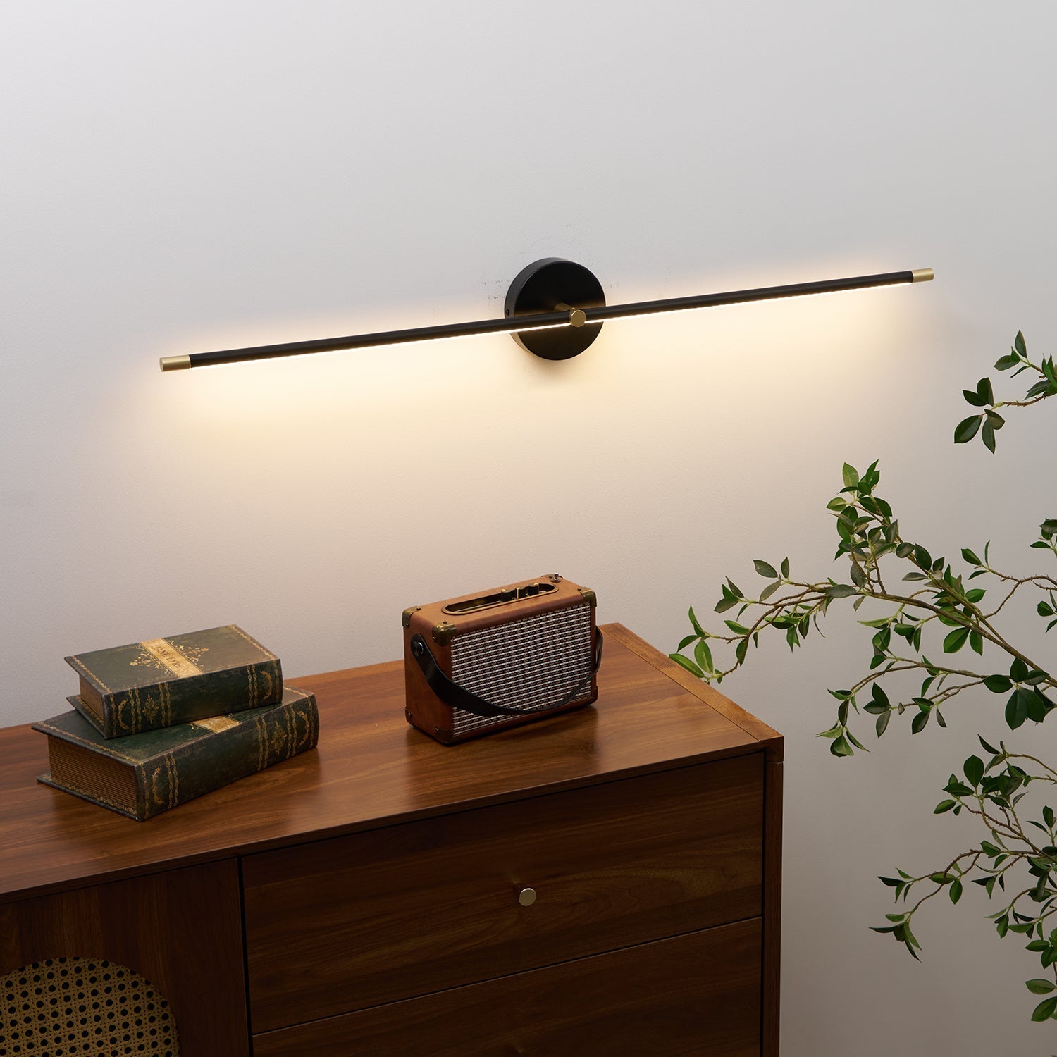 Linear Bar Metal Wall Light with Brass Ends