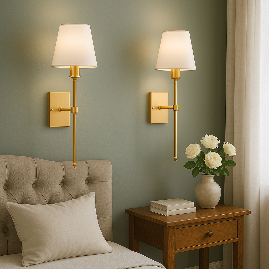 Wall Sconce Set of 2 Fabric Shade Hardwired Bedside Reading Light Hallway Bedroom