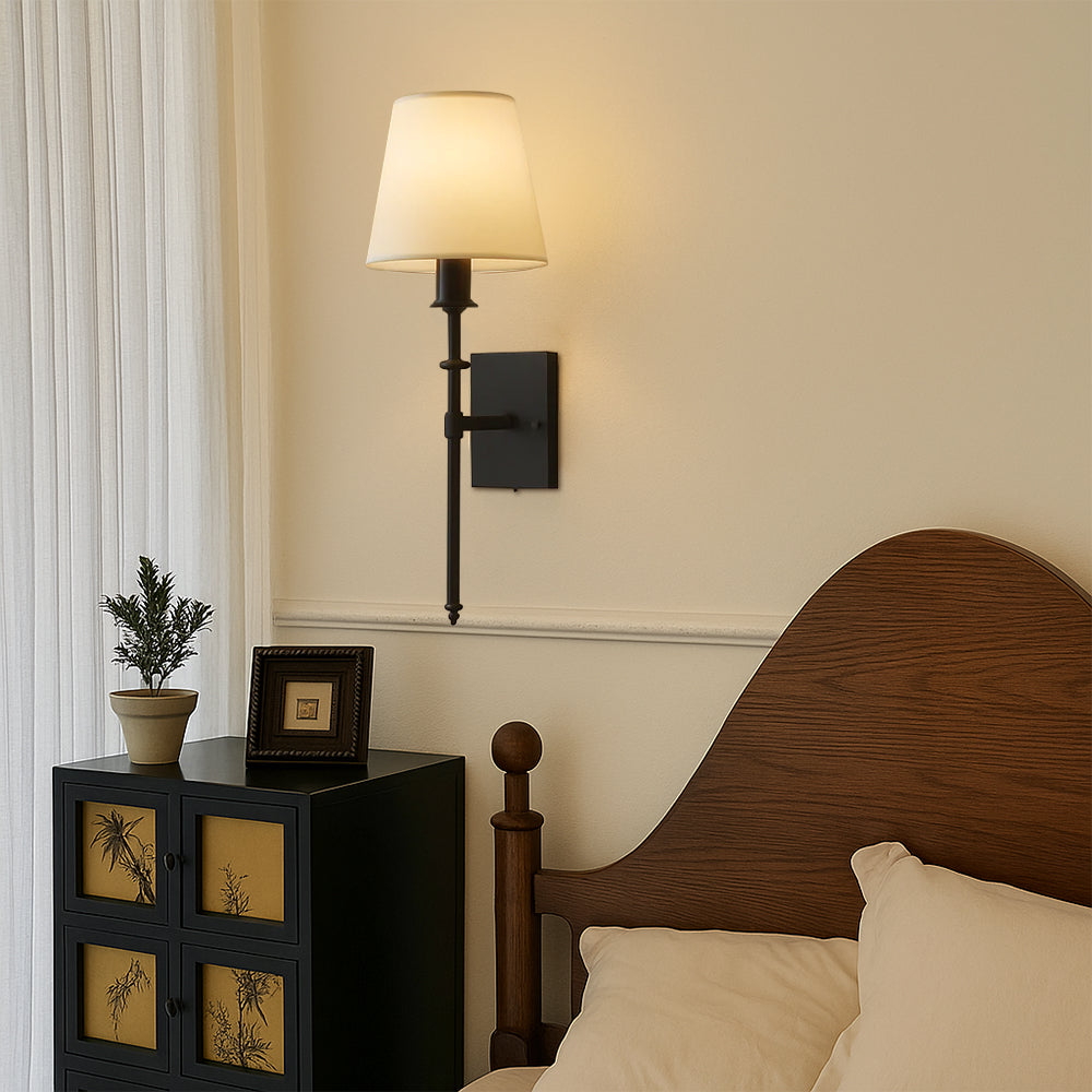Wall Sconce Set of 2 Fabric Shade Hardwired Bedside Reading Light Hallway Bedroom