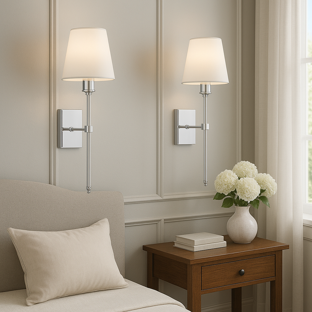 Wall Sconce Set of 2 Fabric Shade Hardwired Bedside Reading Light Hallway Bedroom
