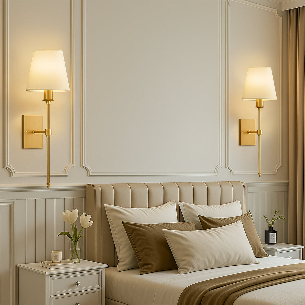 Wall Sconce Set of 2 Fabric Shade Hardwired Bedside Reading Light Hallway Bedroom