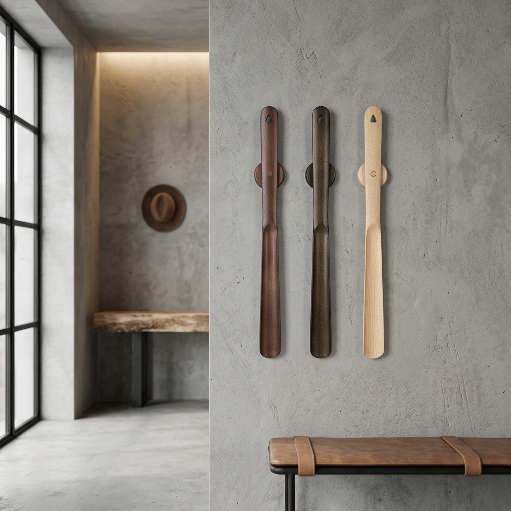 Magnetic Long Handle Wooden Shoehorn with Holder