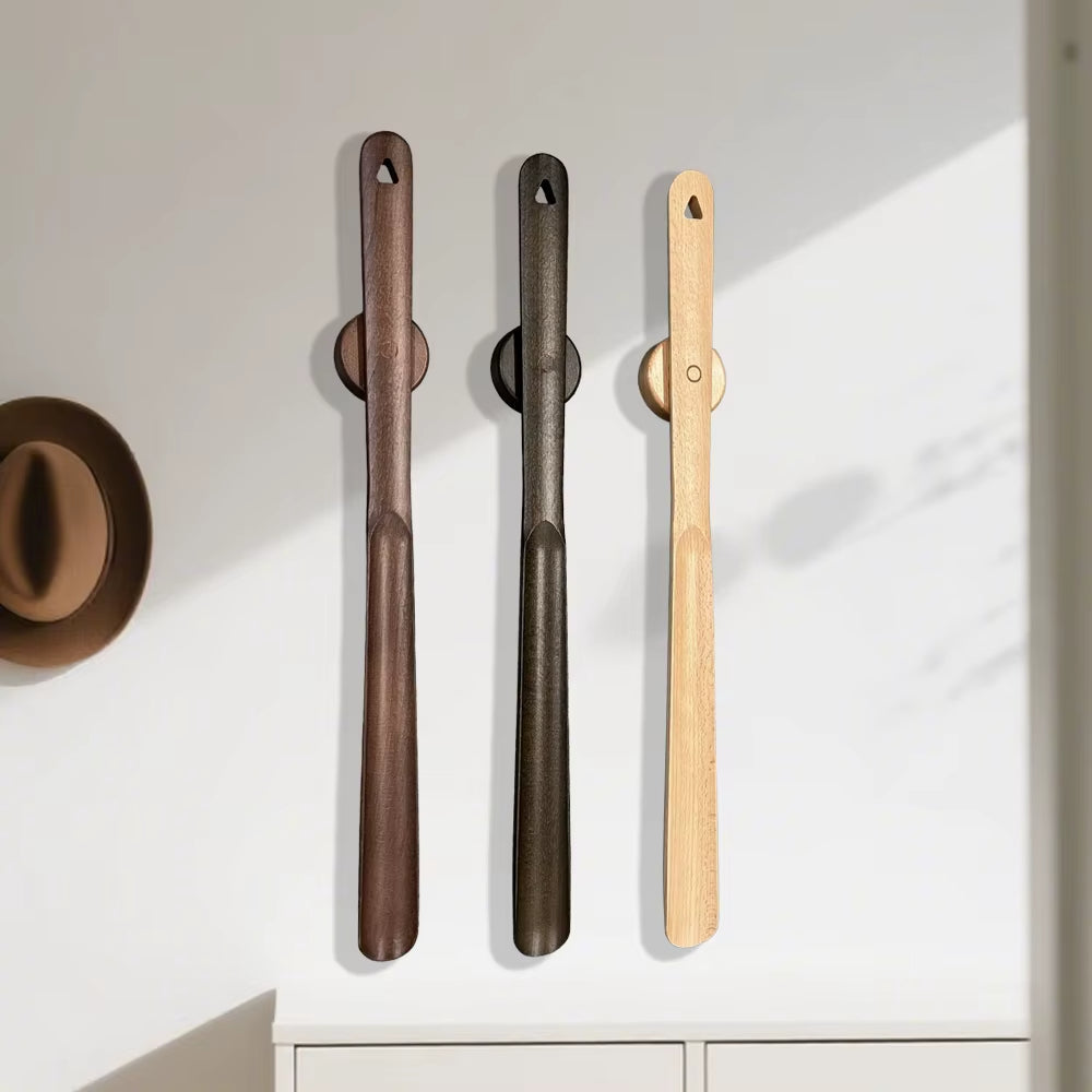 Magnetic Long Handle Wooden Shoehorn with Holder