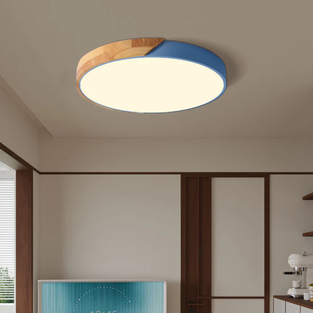 Flush Mount Ceiling Light LED Macaron Round Small Wood Trim Nordic Hallway Kids Room
