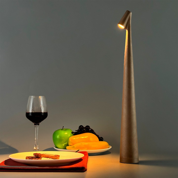 Cordless Table Lamp Cone Shape Rechargeable Aluminium LED Touch Dimmable Modern Dining Bar Bedside