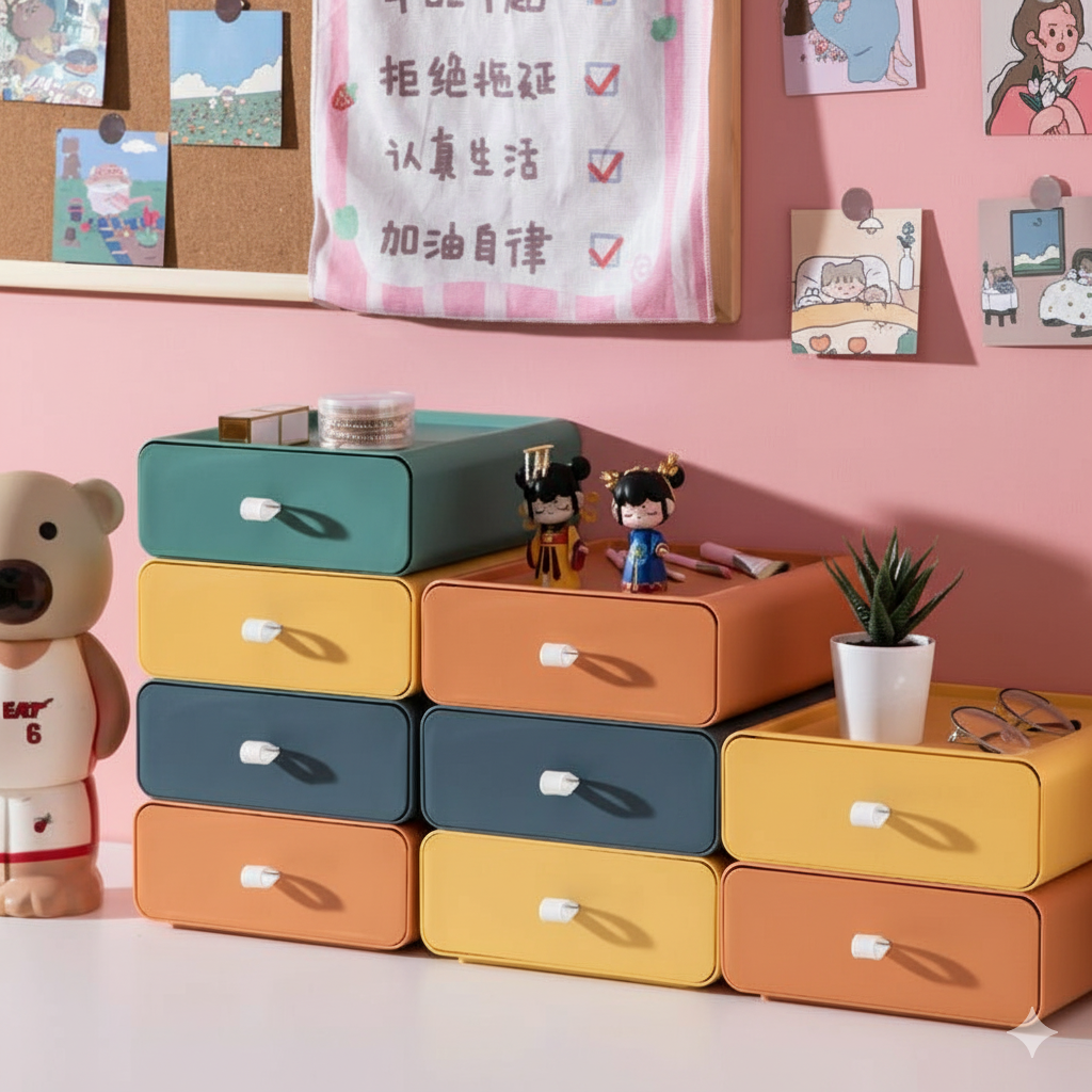 Storage Box Stackable Plastic Organiser Desk Bathroom Office Bedroom