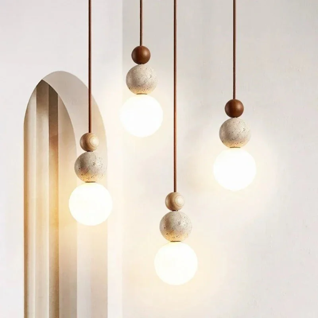 Pendant Light Travertine Sphere Glass Globe Wood Bead G9 Modern Kitchen Island