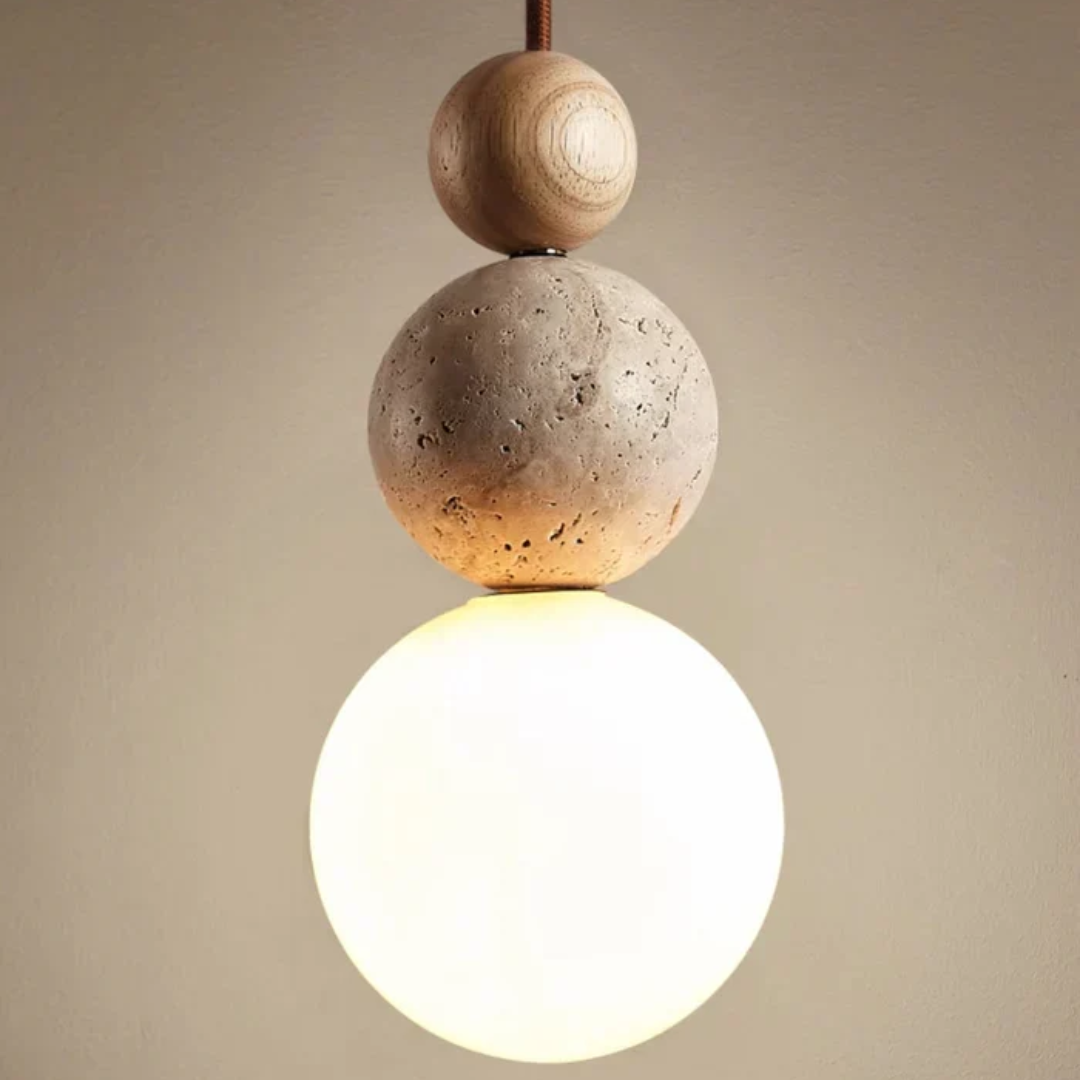 Pendant Light Travertine Sphere Glass Globe Wood Bead G9 Modern Kitchen Island