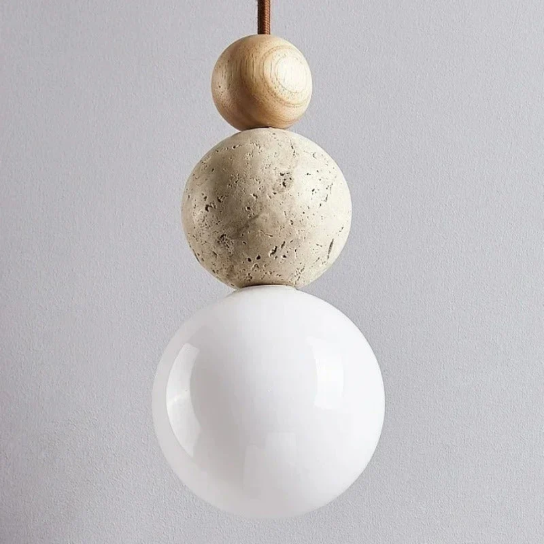 Pendant Light Travertine Sphere Glass Globe Wood Bead G9 Modern Kitchen Island