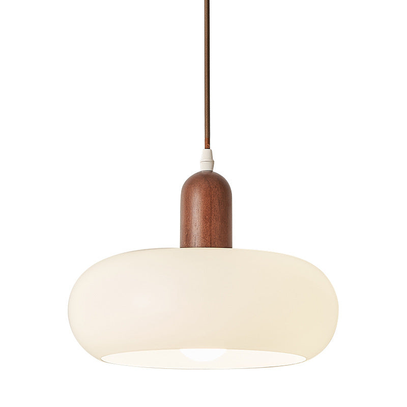 Cream Glass and Wood Pendant Light E27 Adjustable Cable