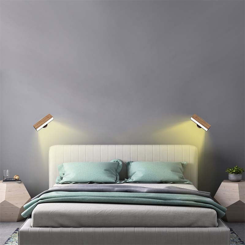 Rechargeable Wall Light Wood Magnetic Mount 360 Rotating Remote Dimmable Type-C Bedside Reading