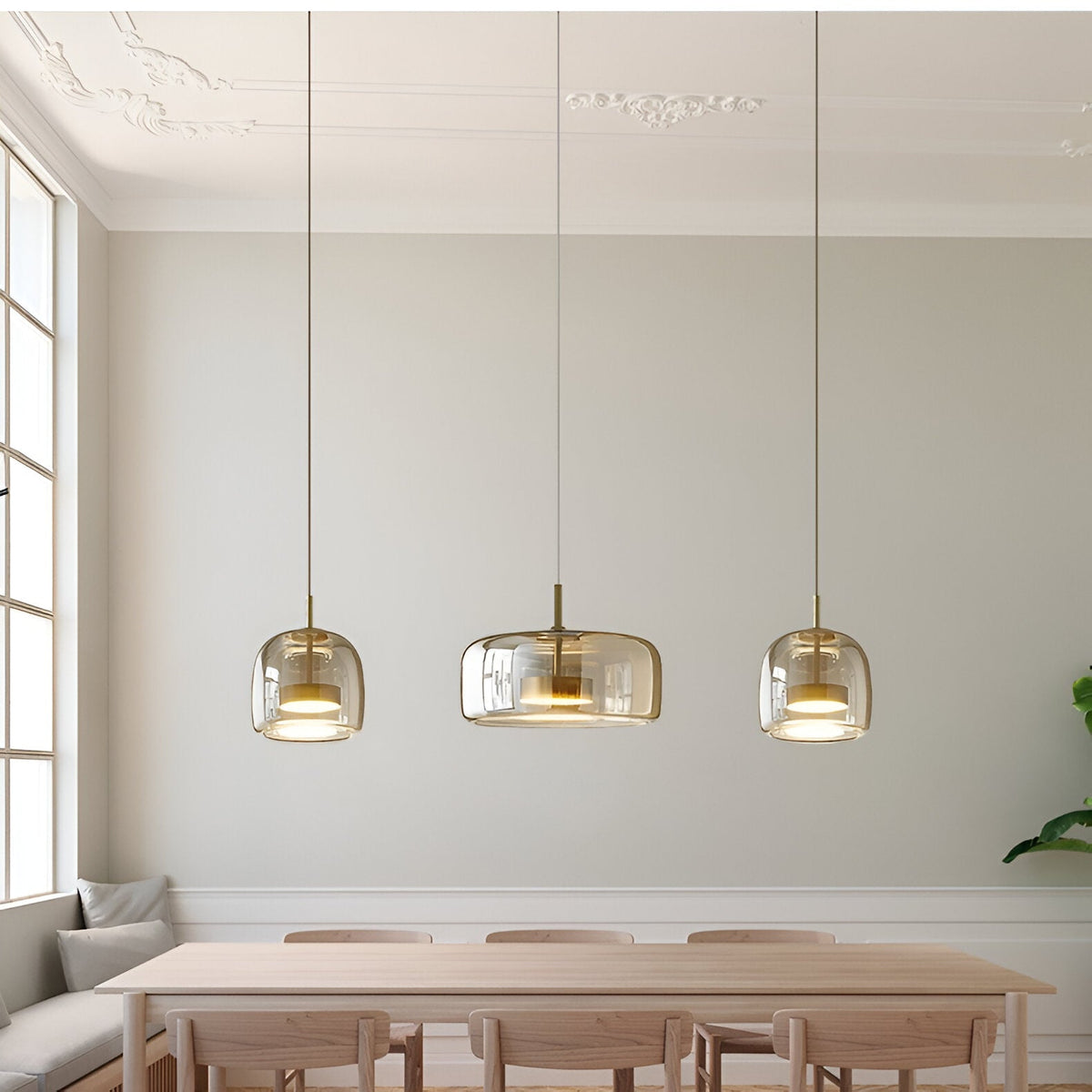 Pendant Light Hand Blown Glass Trio Cluster Retro Kitchen Island Dining Room